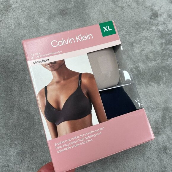 Calvin Klein 2 Pack Lightly Lined Wireless Bras XL Microfiber NWT 6469 - Picture 1 of 5